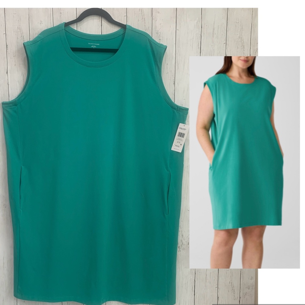 Eileen Fisher Sea Star Pima Cotton Stretch Jersey Round Neck Dress Size 3X $168